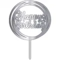 Happy Birthday Pleksi Pasta Süsü Gümüş (17x12 cm)