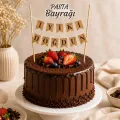 İyi Ki Doğdun Kraft Üzeri Siyah Pasta Bayrağı