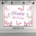 Kelebek Temalı Doğum Günü Afişi Pembe (108x155 cm)