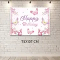 Kelebek Temalı Doğum Günü Afişi Pembe (75x107 cm)