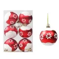 Kırmızı Beyaz Çiçekli Yılbaşı Topu 6 adet 6 cm