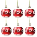 Kırmızı Beyaz Çiçekli Yılbaşı Topu 6 adet 6 cm
