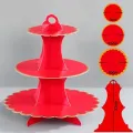 Kırmızı Gold Kenarlı Kek Standı 3 Katlı