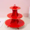 Kırmızı Gold Kenarlı Kek Standı 3 Katlı