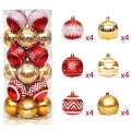 Kırmızı Gold Yılbaşı Topu Simli - Parlak - Desenli 24 adet 6 cm