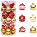 Kırmızı Gold Yılbaşı Topu Simli - Parlak - Desenli 24 adet 6 cm