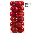 Kırmızı Yılbaşı Topu Simli - Parlak - Mat 24 adet 6 cm