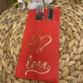 Love Gold Yaldızlı Cepli Peçete Kırmızı Lüks (12 adet)