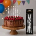 Metalik Beyaz Kıvrımlı Pasta Mumu (6 Adet)