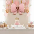 Retro Fiyonk Pembe Kurdele Folyo Balon (92x58 cm)