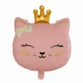 Pembe Kedi Taçlı Fiyonklu Folyo Balon (55x46 cm)