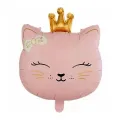 Pembe Kedi Taçlı Folyo Balon 51x54 cm