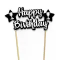 Siyah Beyaz Happy Birthday Pasta Süsü