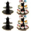 Siyah Gold Kenarlı Kek Standı 3 Katlı