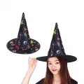 Siyah Üzeri Rengarenk Halloween Figürlü Cadı Şapkası
