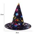 Siyah Üzeri Rengarenk Halloween Figürlü Cadı Şapkası