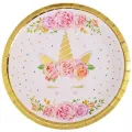 Unicorn Çiçekli Altın Yaldızlı Tabak (8 adet)