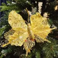 Yılbaşı Ponsetya Yapay Çiçek Gold Kelebekli (25 cm - 1 Adet)
