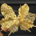 Yılbaşı Ponsetya Yapay Çiçek Gold Kelebekli (25 cm - 1 Adet)