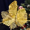 Yılbaşı Ponsetya Yapay Çiçek Gold Kelebekli (25 cm - 1 Adet)