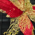 Yılbaşı Ponsetya Yapay Çiçek Kırmızı - Gold (30 cm - 1 Adet)