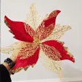 Yılbaşı Ponsetya Yapay Çiçek Kırmızı - Gold (30 cm - 1 Adet)