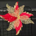 Yılbaşı Ponsetya Yapay Çiçek Kırmızı - Gold (30 cm - 1 Adet)