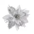 Yılbaşı Ponsetya Yapay Çiçek Simli Gümüş 13 cm 1 Adet