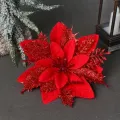 Yılbaşı Ponsetya Yapay Çiçek Simli Kırmızı 13 cm 1 Adet