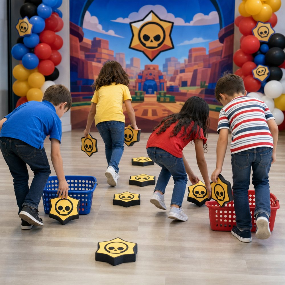 Brawl Stars doğum günü partisinde yıldız toplama oyunu