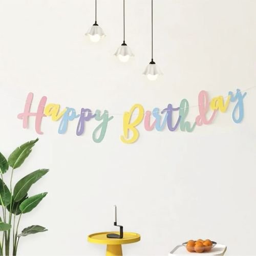 Happy Birthday Makaron Kaligrafi Banner 110 cm, fiyatı
