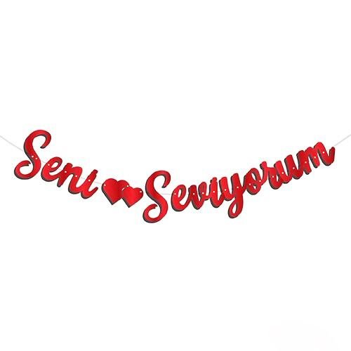 Seni Seviyorum Kırmızı Kaligrafi Banner 30x150 cm, fiyatı