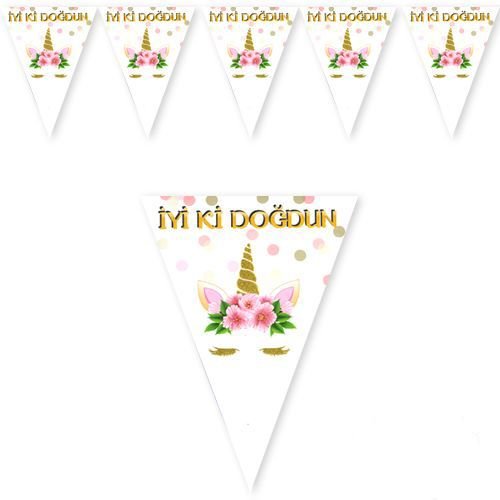 Unicorn Çiçekli Flama Bayrak 150 cm, fiyatı