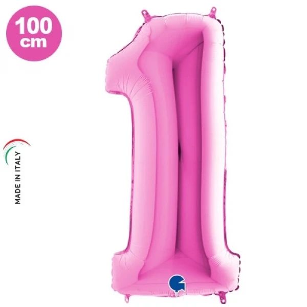 1 Rakam Pembe Folyo Balon (100x35 cm)