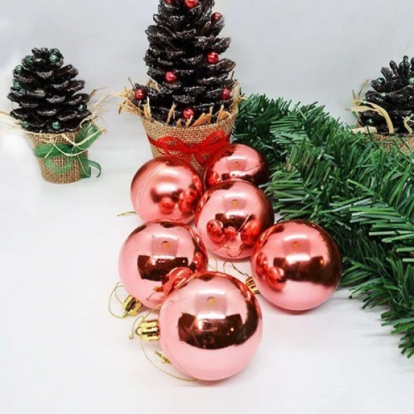 Çam Ağacı Süsleme Parlak Top Rose Gold 6 Adet 6 cm