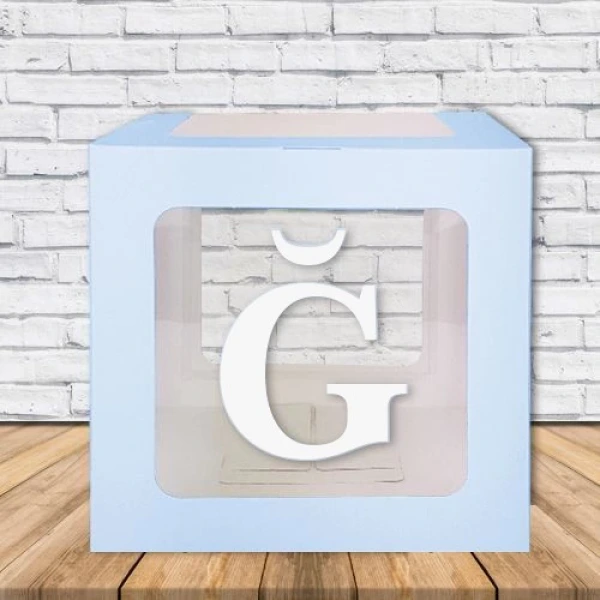 Ğ - Harfi Şeffaf Balon Kutusu Mavi 16,5 cm