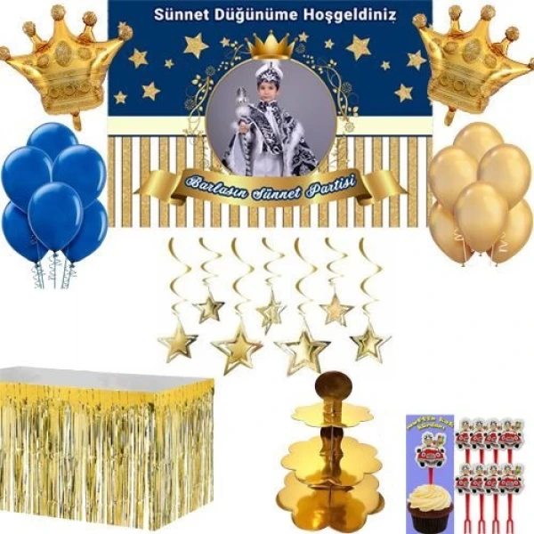 Gold Mavi Lüks Sünnet Süsleri Seti