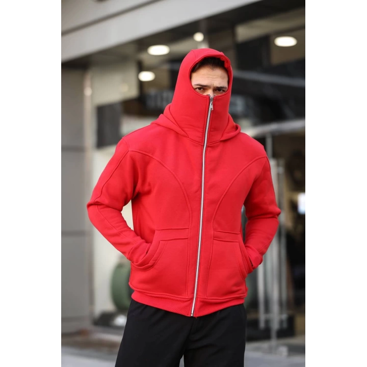 Kırmızı Maskeli Polar Sweat (Üç İplik,Şardonlu),Maskeli Sweatshirt - Premium