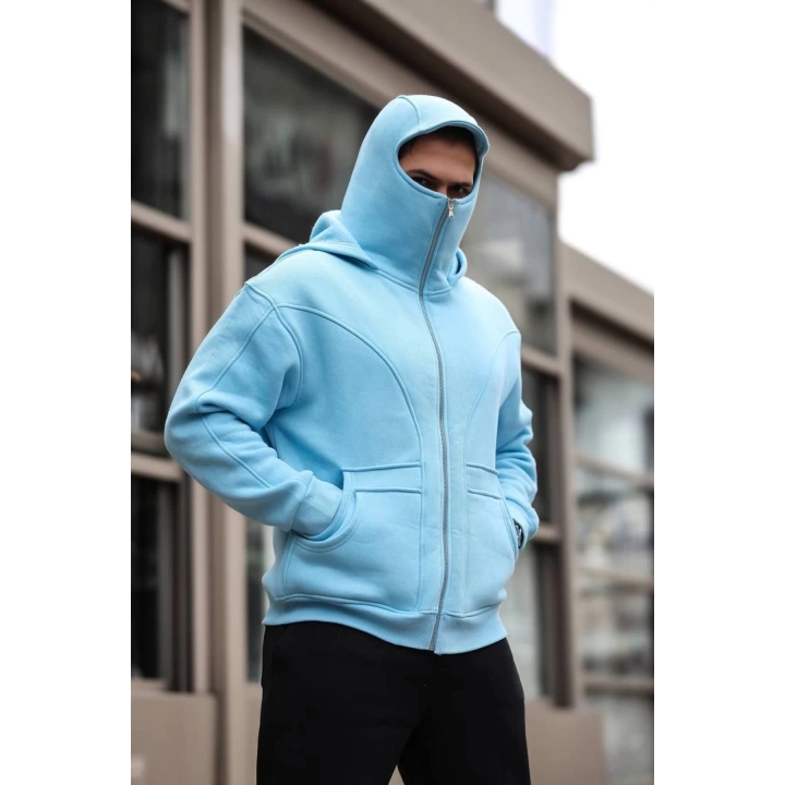 Mavi Maskeli Polar Sweat (Üç İplik,Şardonlu),Maskeli Sweatshirt Premium