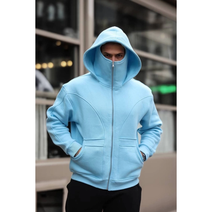 Mavi Maskeli Polar Sweat (Üç İplik,Şardonlu),Maskeli Sweatshirt Premium