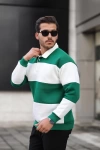 Haki/Beyaz Polo Yaka Sweatshirt,üç Iplik Polo Yaka Sweat, Spor Sweatshirt