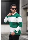 Haki/Beyaz Polo Yaka Sweatshirt,üç Iplik Polo Yaka Sweat, Spor Sweatshirt