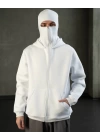 Beyaz Maskeli Polar Sweat (Üç İplik,Şardonlu),Maskeli Sweatshirt - Çift Cepli - New Season