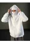 Beyaz Maskeli Polar Sweat (Üç İplik,Şardonlu),Maskeli Sweatshirt - Çift Cepli - New Season