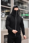 Siyah Maskeli Polar Sweat (Üç İplik,Şardonlu),Maskeli Sweatshirt Premium