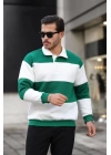 Haki/Beyaz Polo Yaka Sweatshirt,üç Iplik Polo Yaka Sweat, Spor Sweatshirt