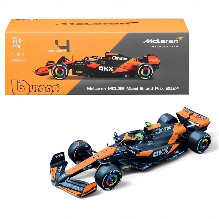 Bburago 1:24 F1 McLaren MCL38 Miami GP 2024 Lando Norris #4