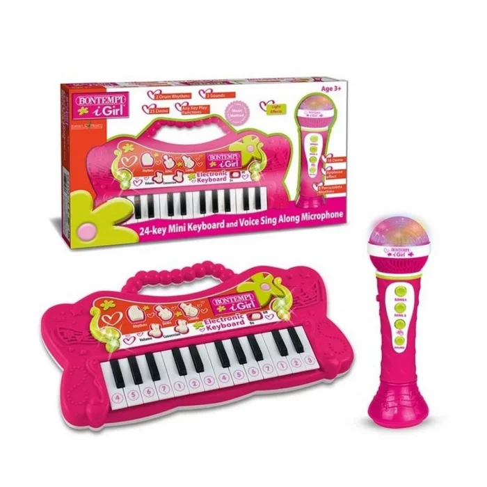 Bontempi 24 Tuşlu Pembe Elektronik Mikrofonlu Org Seti - Işıklı
