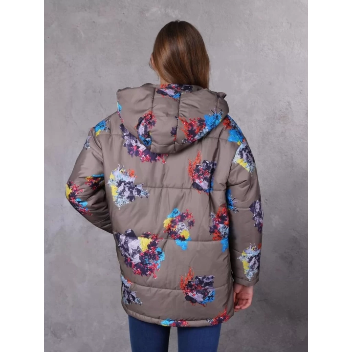 Farm Animals Oversize  Retro Gate Dijital Art Puffer Mont Kadın