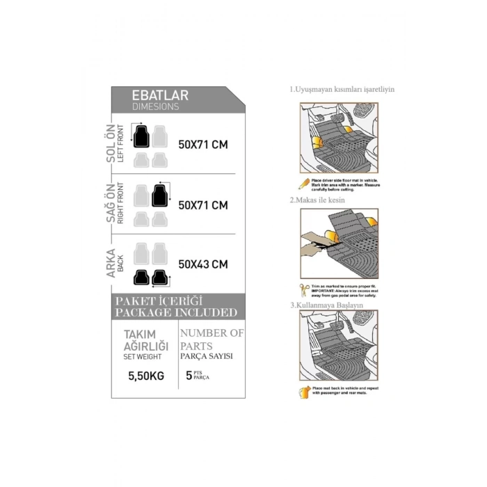 Universal Krom Kırmızı Oto Paspas Seti